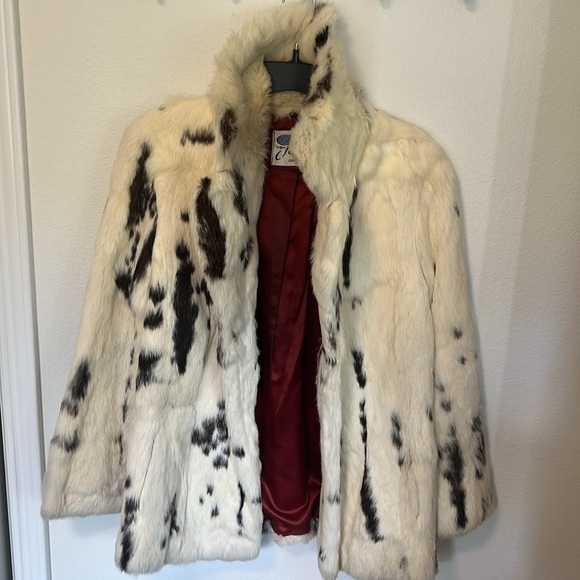 Vintage Jet Set of California 100% Real White Spotted Rabbit Fur Coat - Picture 7 of 10